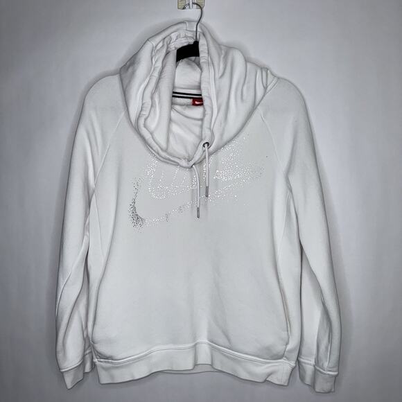 Nike Women’s Rally Metallic Pullover Hoodie Funnel Neck White Size Medium - Picture 1 of 6
